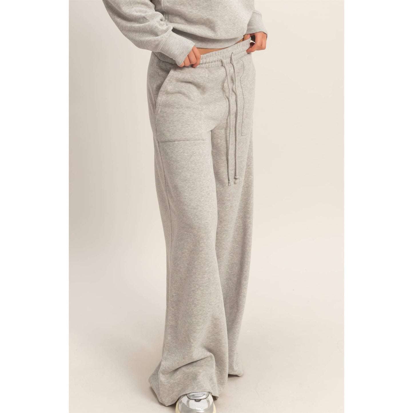 French Terry Wide-Leg Pants: GRAY
