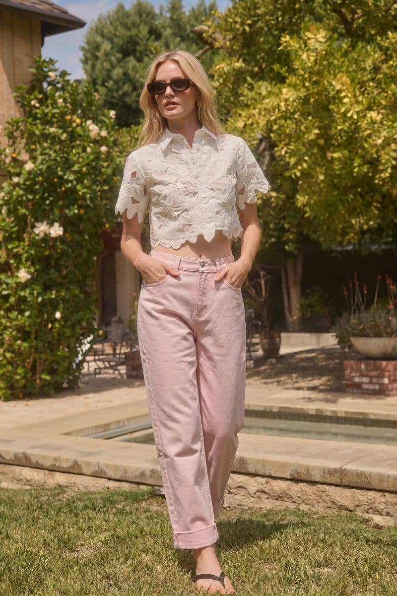 HIGH RISE PINK BARREL JEANS: Pink