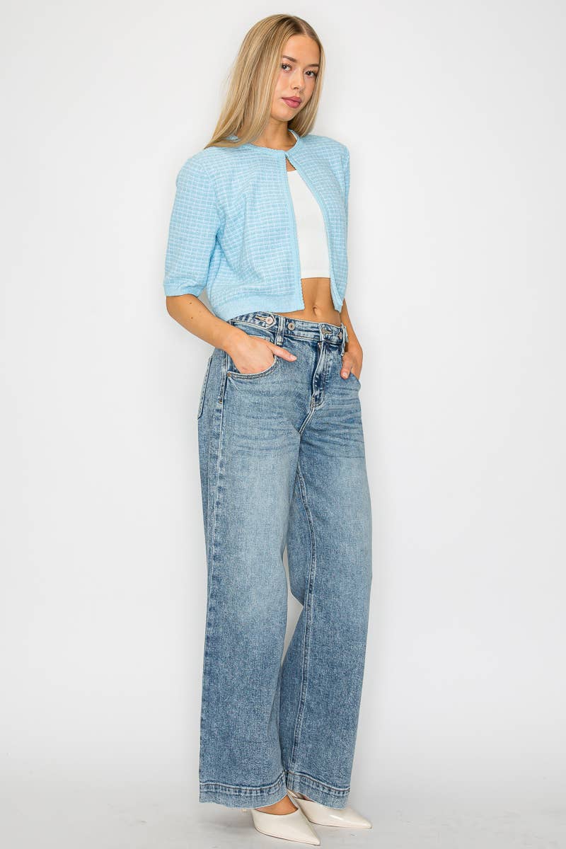 ADJUSTABLE WAISTBAND HIGH RISE BAGGY WIDE JEANS: 7 (27)