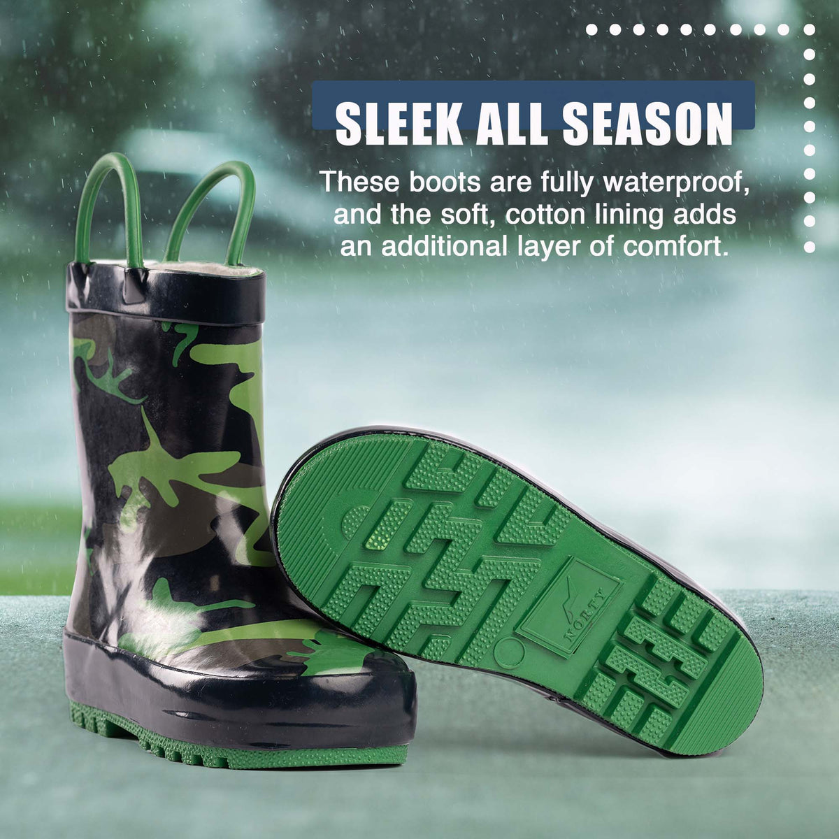 Norty Kids Rubber Printed Rain Boots 40149 Olive Brown Camo: 11 Little Kid