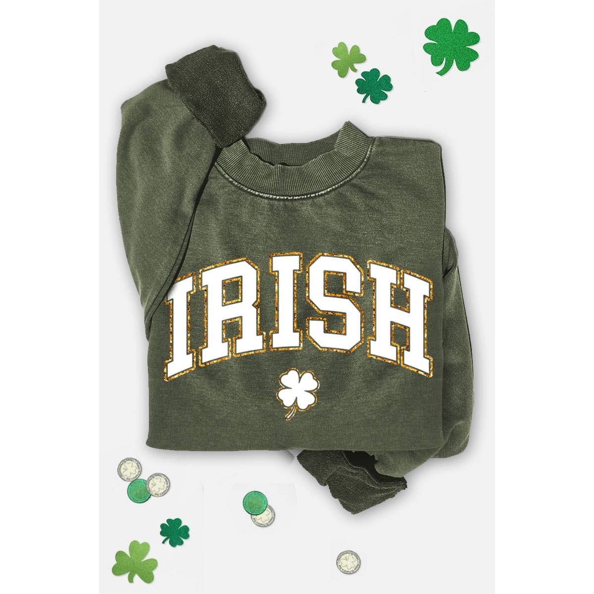 IRISH GOLD FOIL MINERAL GRAPHIC SWEATSHIRTS: MINERAL DUSTY GREEN