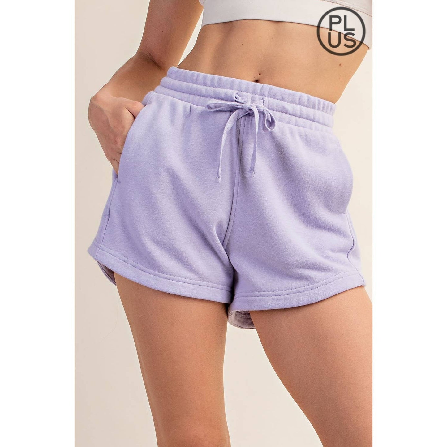PLUS SIZE FRENCH TERRY BASIC SHORT: Lt Taupe / 1X-2X-3X(3-2-1)