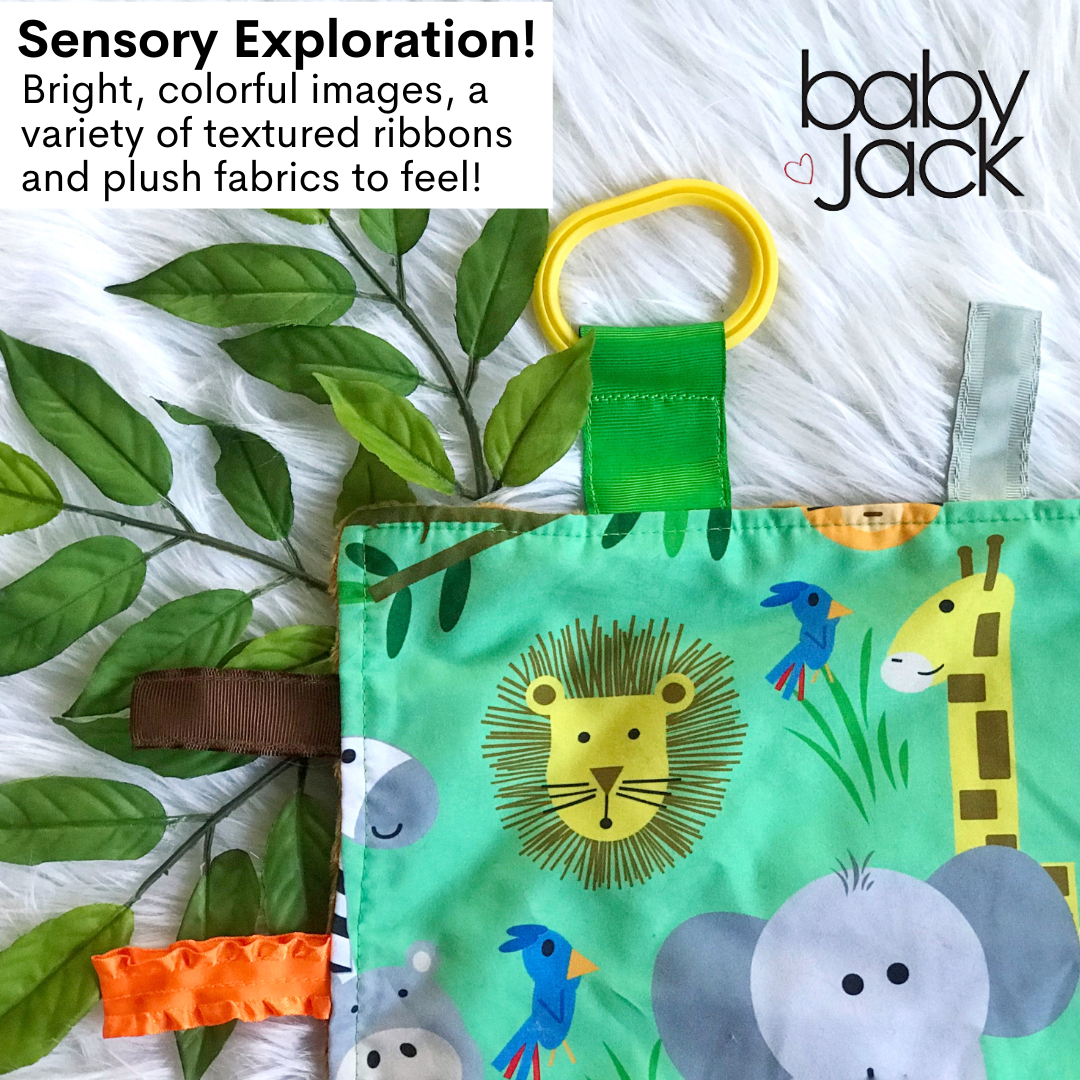 Jungle Zoo Crinkle Tag Square 8x8 Tummy Time Toy 8" x 8"