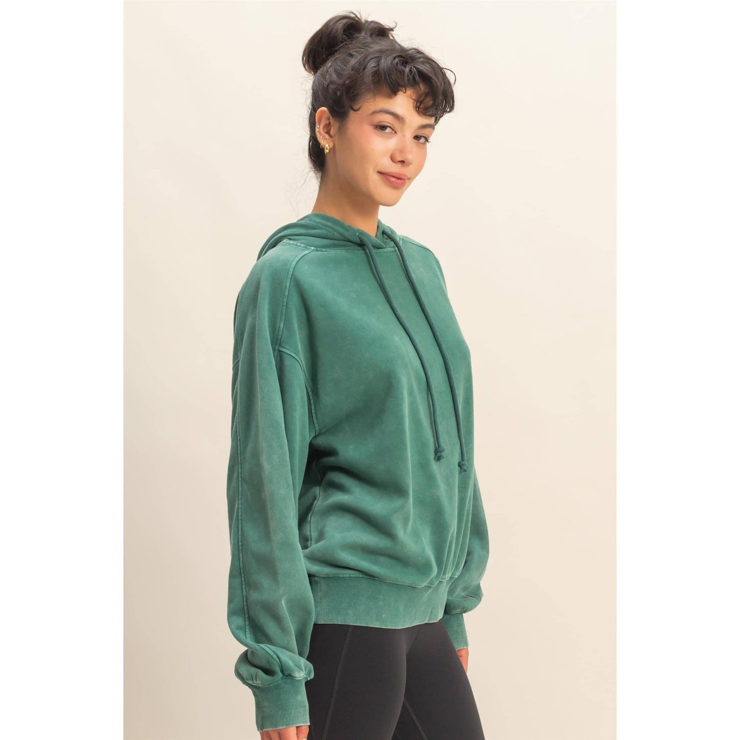 Mineral Washed Seam Detail Hoodie: DARK GREEN / S-M-L(2-2-2)
