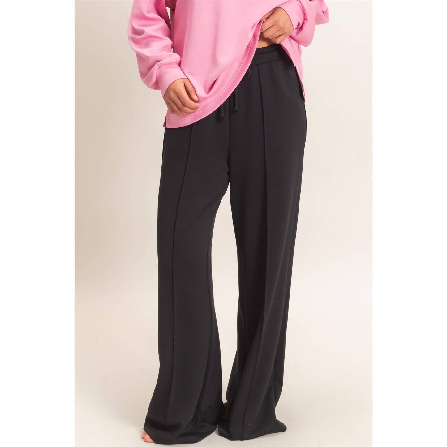 Drawstring Waist Pintuck Wide Leg Pants: DARK RED / S-M-L(2-2-2)