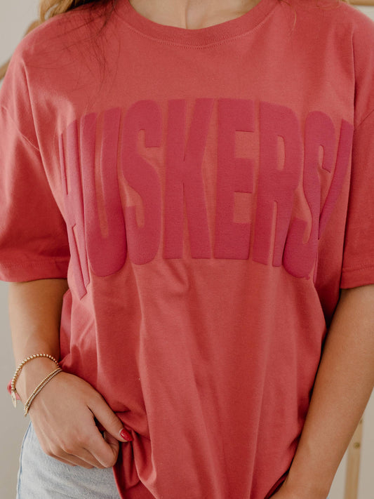 Nebraska Huskers Mono Puff Ink Red Heavyweight Tee