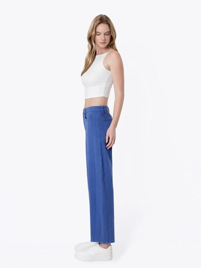 High Rise Blue Darted Barrel Leg