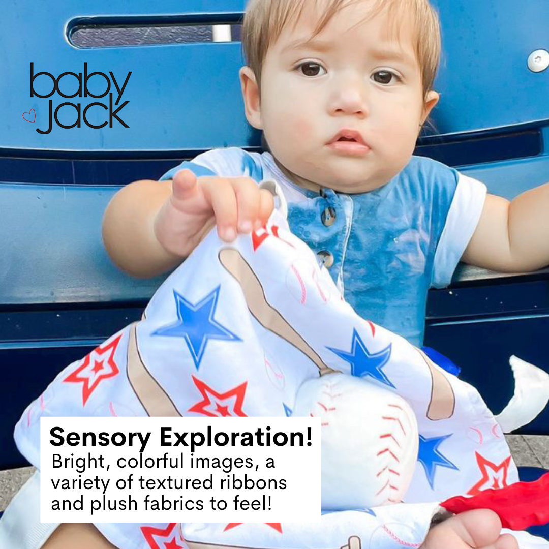 Baseball Baby Learning Lovey Tag Stroller Toy 10" x 10"