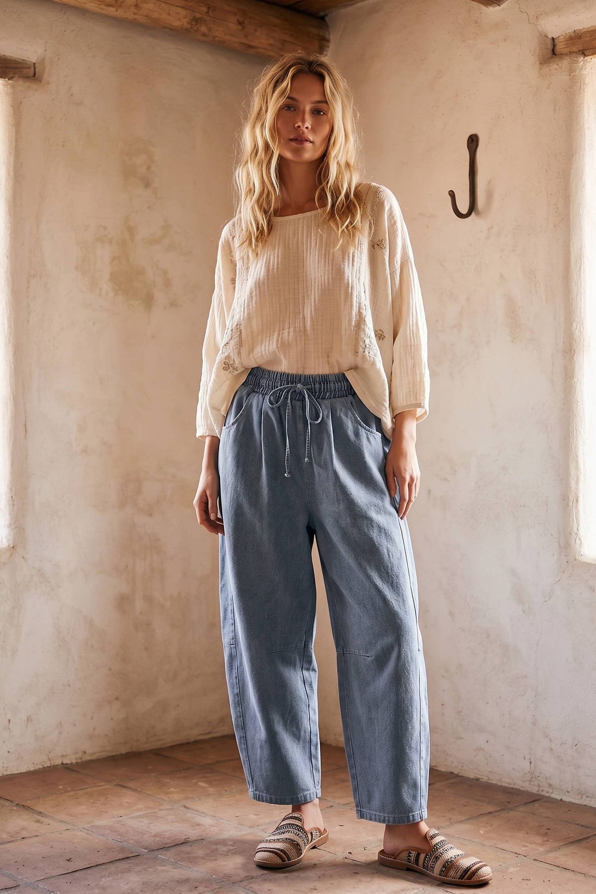 Oversized Washed Barrel Drawstring Pants