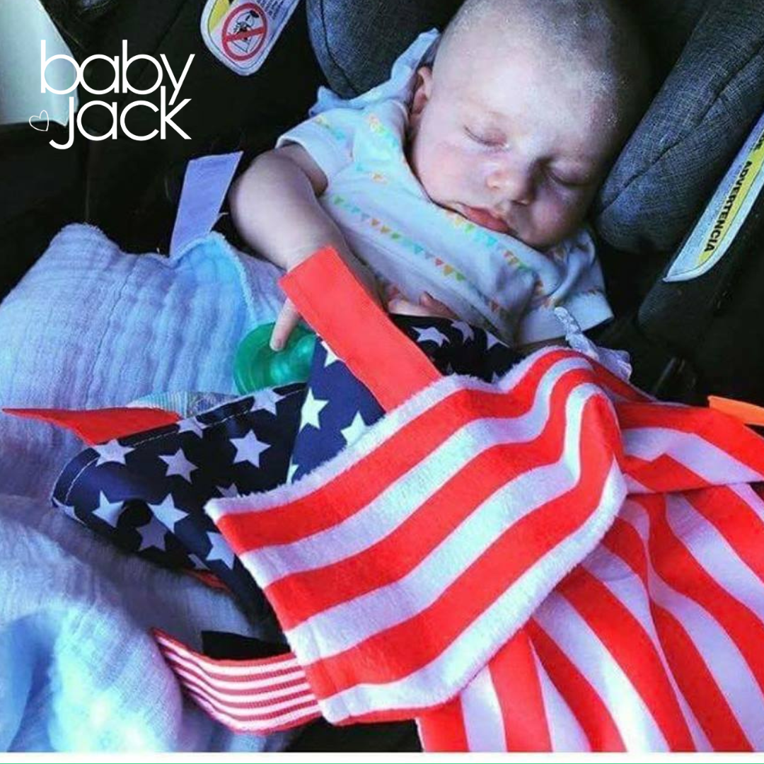 USA American Flag Red White Blue Learning Lovey Toy 8" x 8"