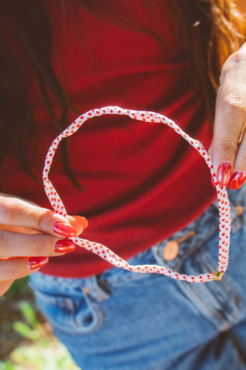 Squiggly Polka Dot Headband: Red