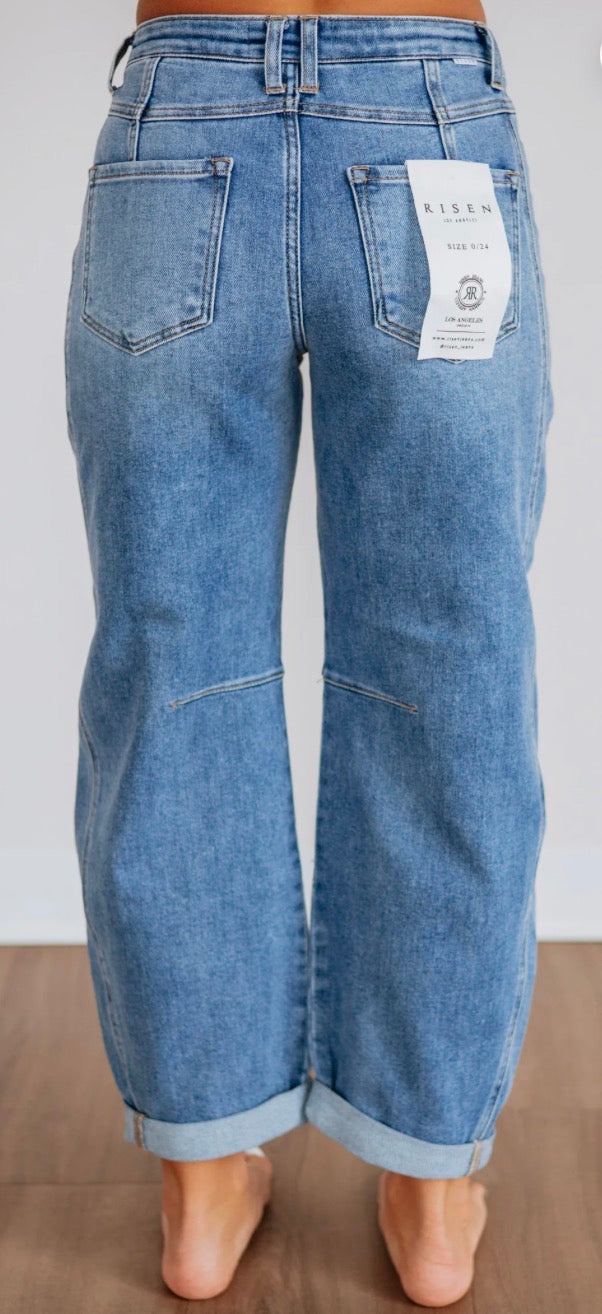 Risen-SLOUCHY ANKLE BARREL JEANS w/ CUFFED HEM