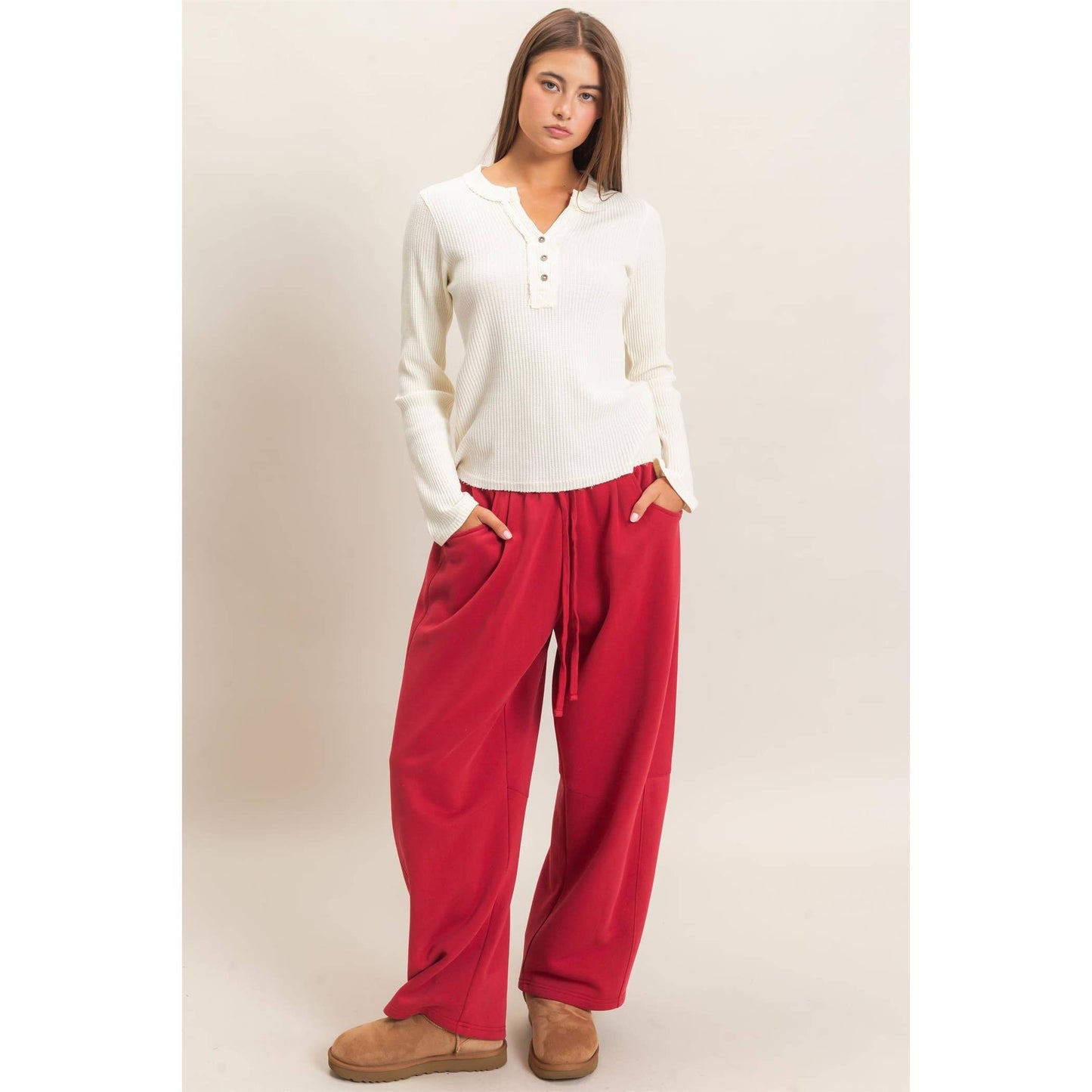 Drawstring Waist Barrel Sweatpants: BLACK / S-M-L(2-2-2)