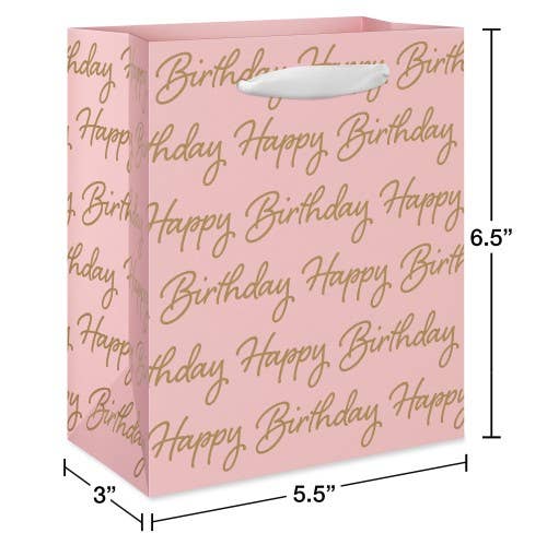 Small Birthday Gift Bag - Script Happy Birthday Pink