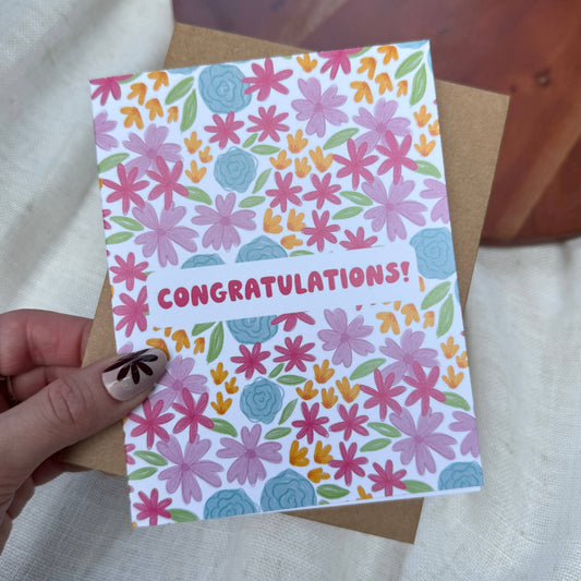 "Congratulations!" Floral Pattern Card