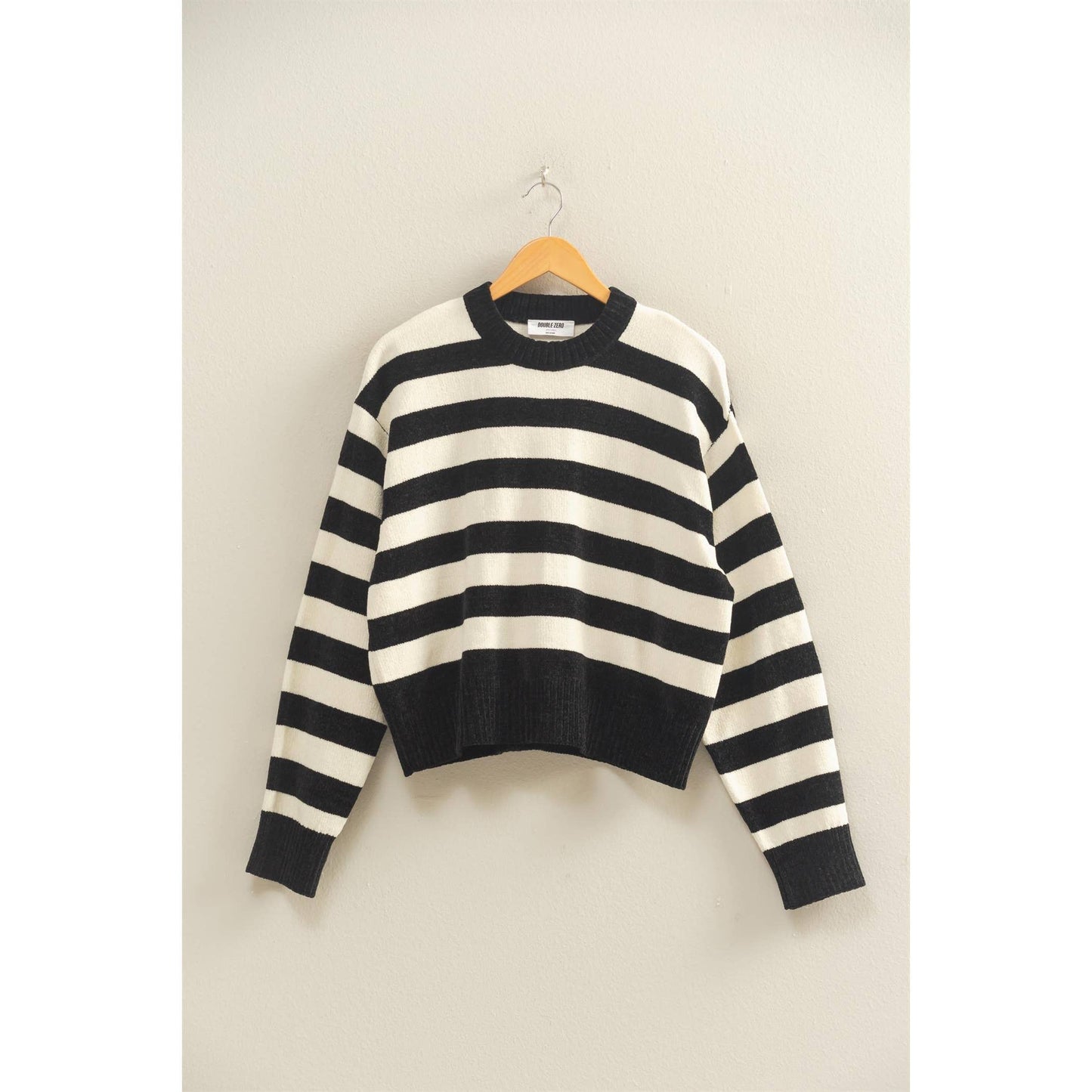 Striped Sweater With Ribbed Edge: DEEP GREEN/WHIP CREAM / S-M-L(2-2-2)