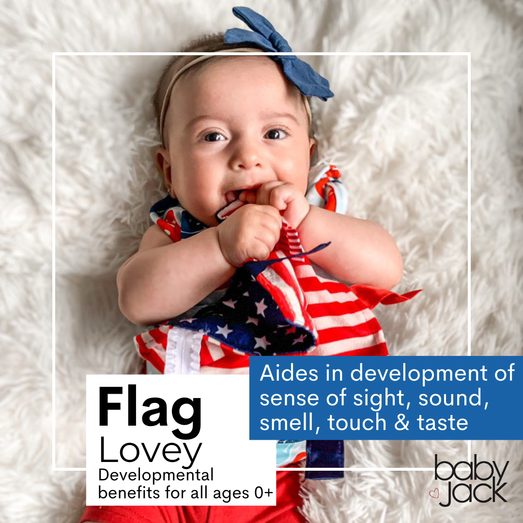 USA American Flag Red White Blue Learning Lovey Toy 8" x 8"