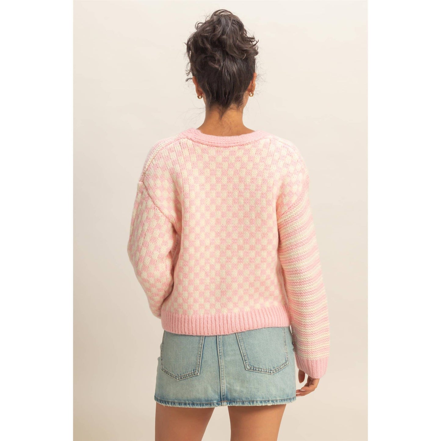 Checker & Stripe Knit Cardigan
