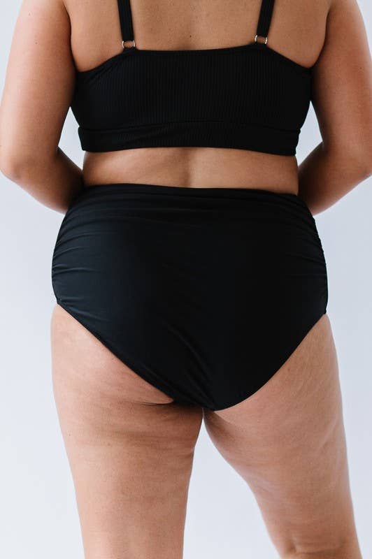 Black HW Ruched Swim Bottoms