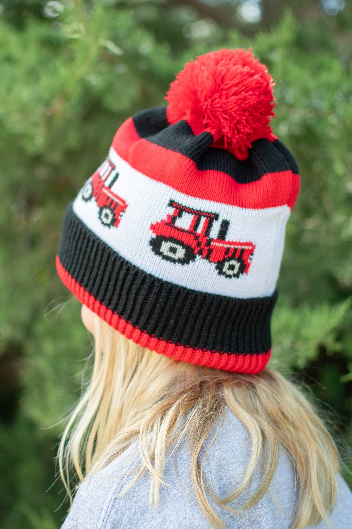 Red Tractor Knit Pom Beanie - Youth