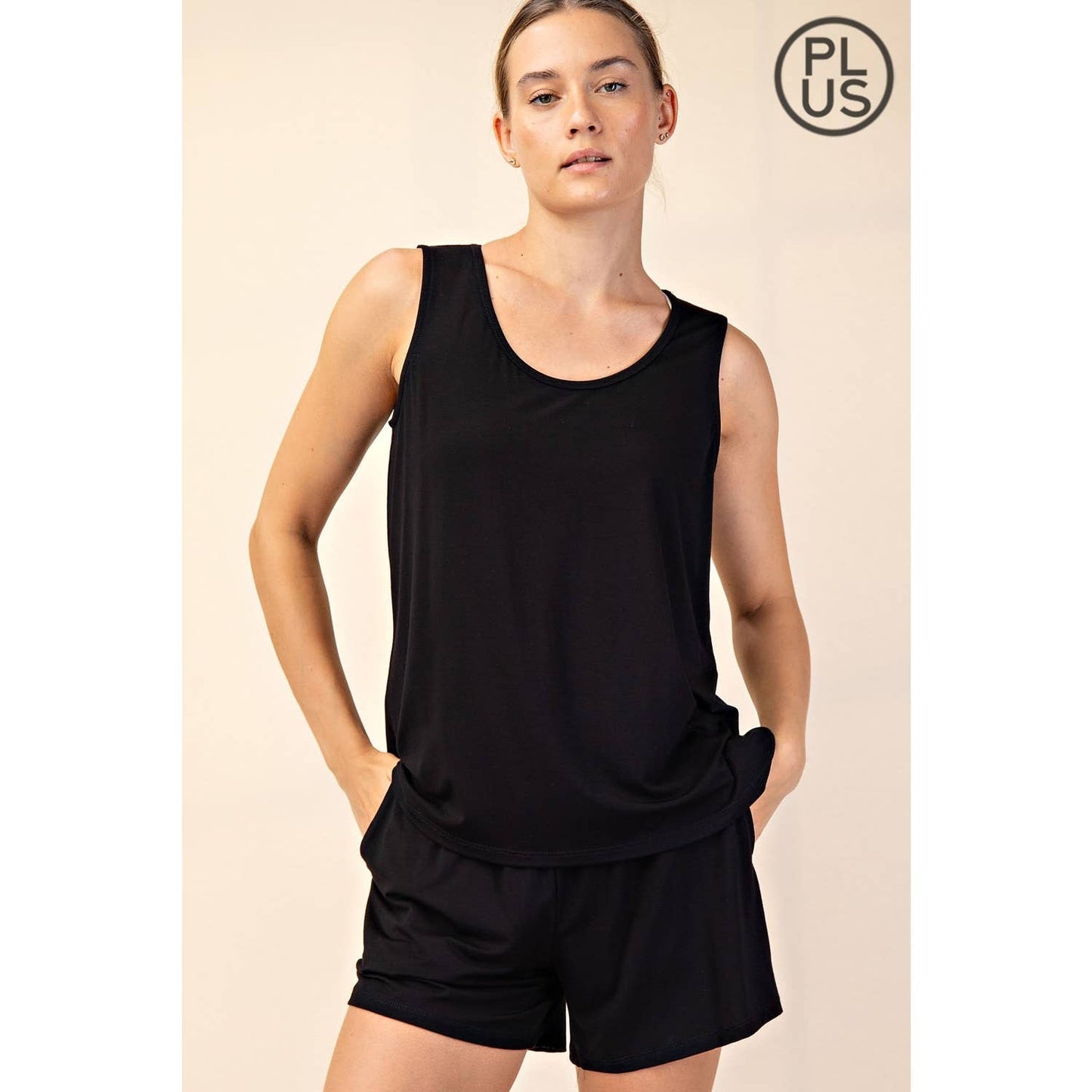 PLUS SIZE VISCOSE MODAL SLEEVELESS TANK: Black / 1X-2X-3X(3-2-1)
