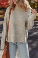 Gray Waffle Drop Shoulder Sweater