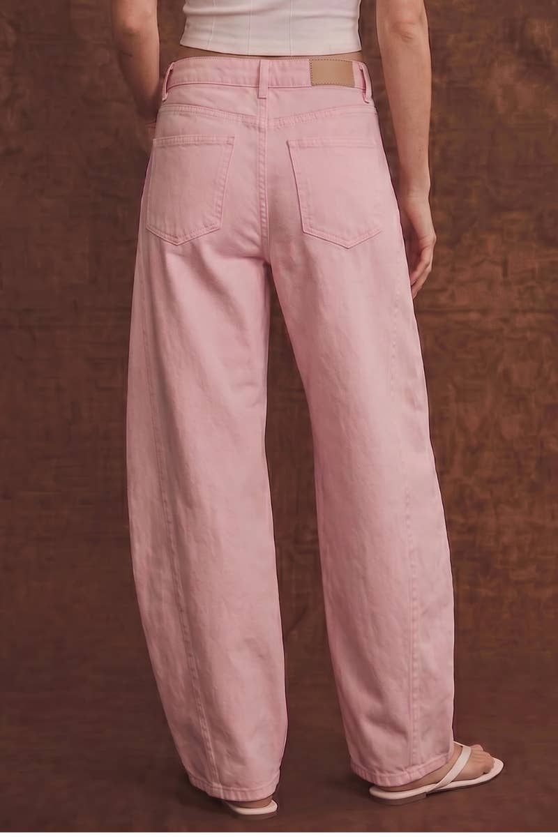 HIGH RISE PINK BARREL JEANS: Pink