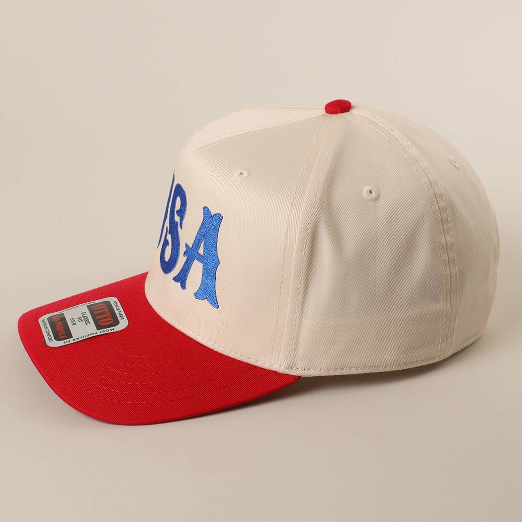 USA Typography Embroidery Two-Tone Trucker Hat : RED/NATL / One Size