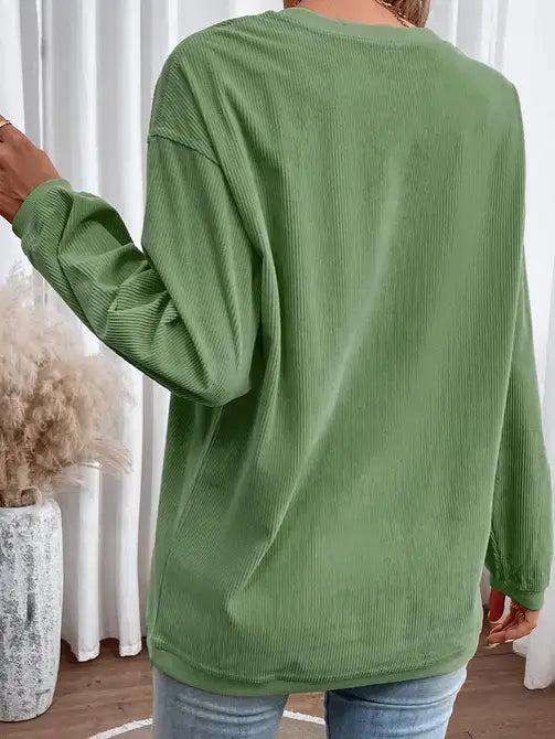 Orange Long Sleeve Ribbed Corded Oversized Sweatshirt: Orange / 100%Polyester / 2XL