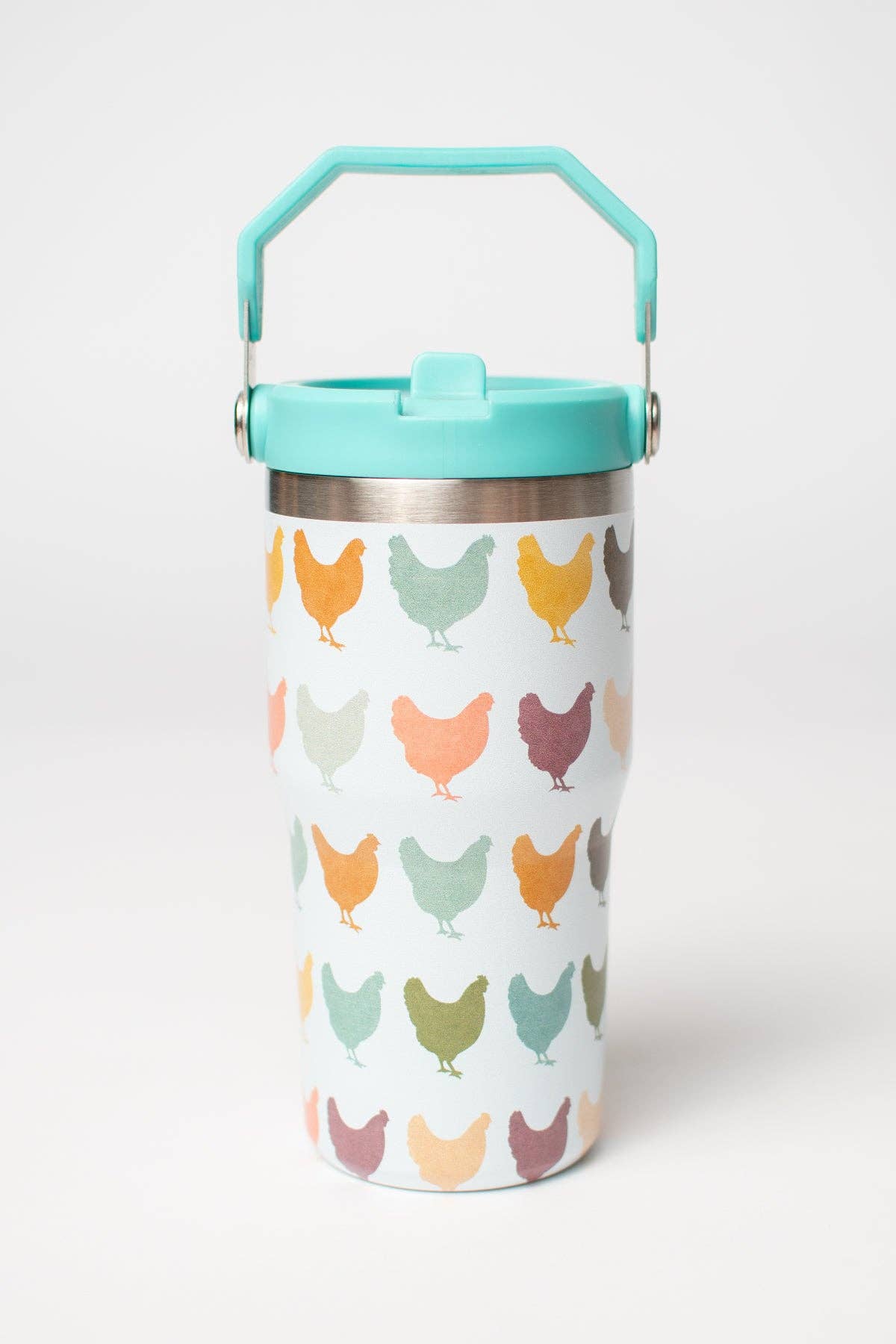 Colorful Chickens 20oz Kids Bucket Handle Tumbler
