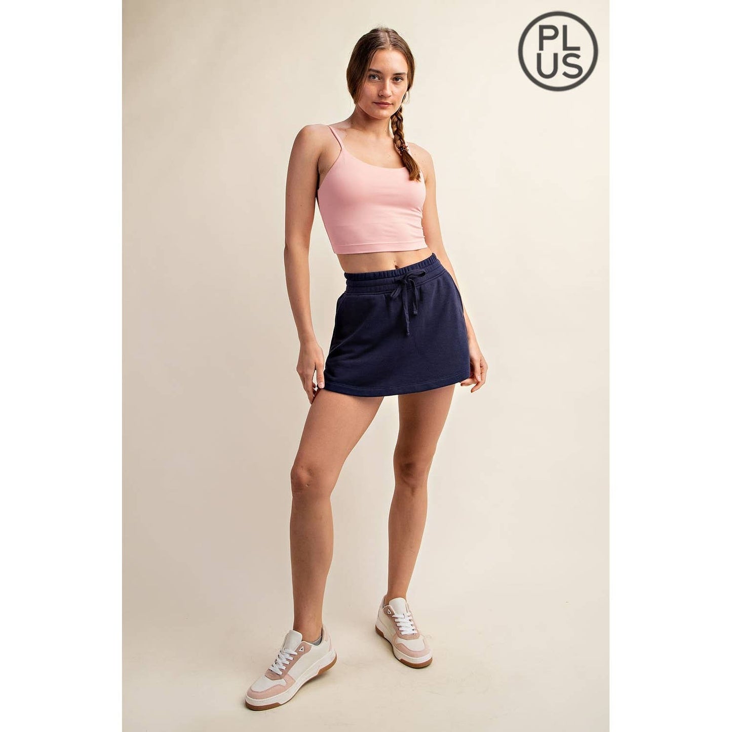 PLUS SIZE FRENCH TERRY CASUAL SKORT: LT Taupe / 1X-2X-3X(3-2-1)