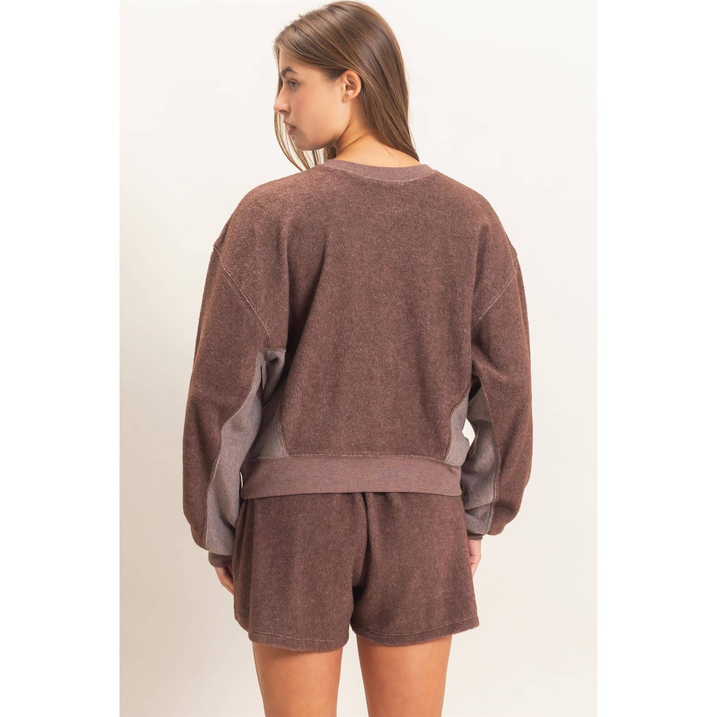 Contrast Sweatshirt & Shorts Set: DARK TEAL / S-M-L(2-2-2)