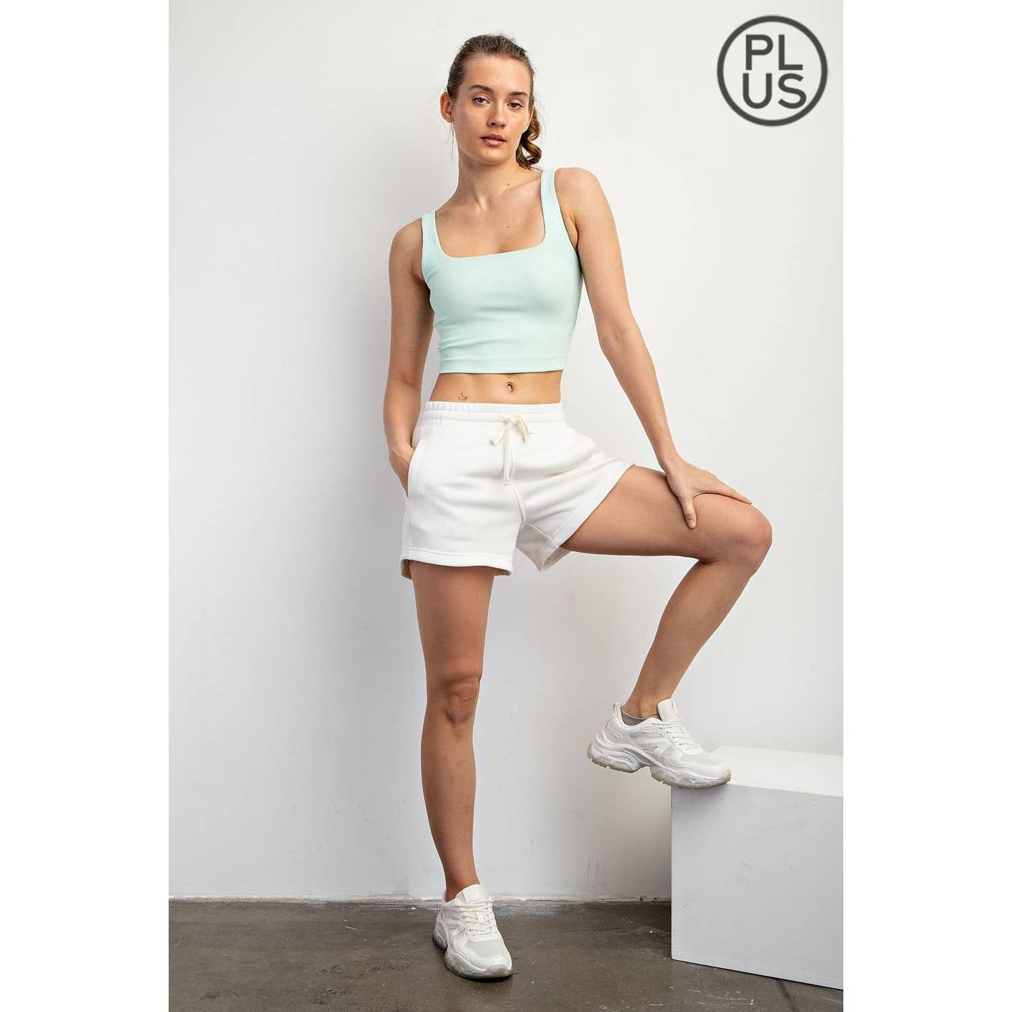 PLUS SIZE FRENCH TERRY BASIC SHORT: Lt Taupe / 1X-2X-3X(3-2-1)