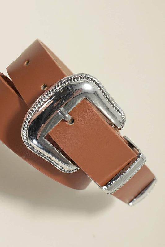 CLASSIC WESTERN BUCKLE FAUX LEATHER BELT: Brown
