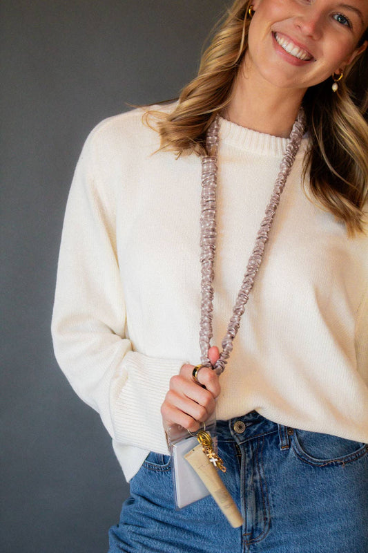Tan Gingham Lanyard