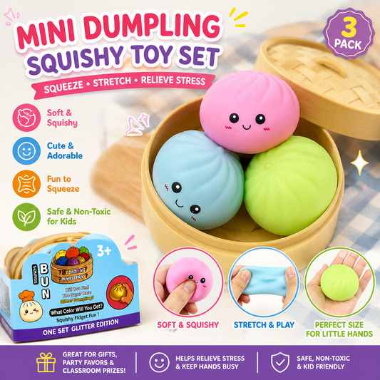 3-Pack Mini Dumpling Squishy Toy Set in Bamboo Steamer