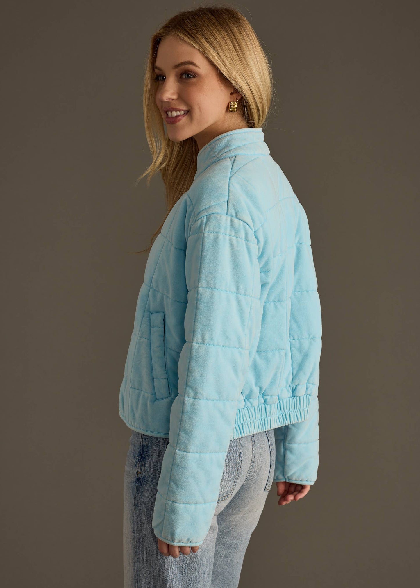Light Blue Washed Quilted Jacket