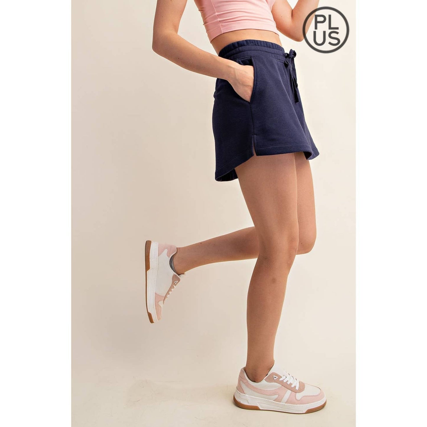 PLUS SIZE FRENCH TERRY CASUAL SKORT: LT Taupe / 1X-2X-3X(3-2-1)