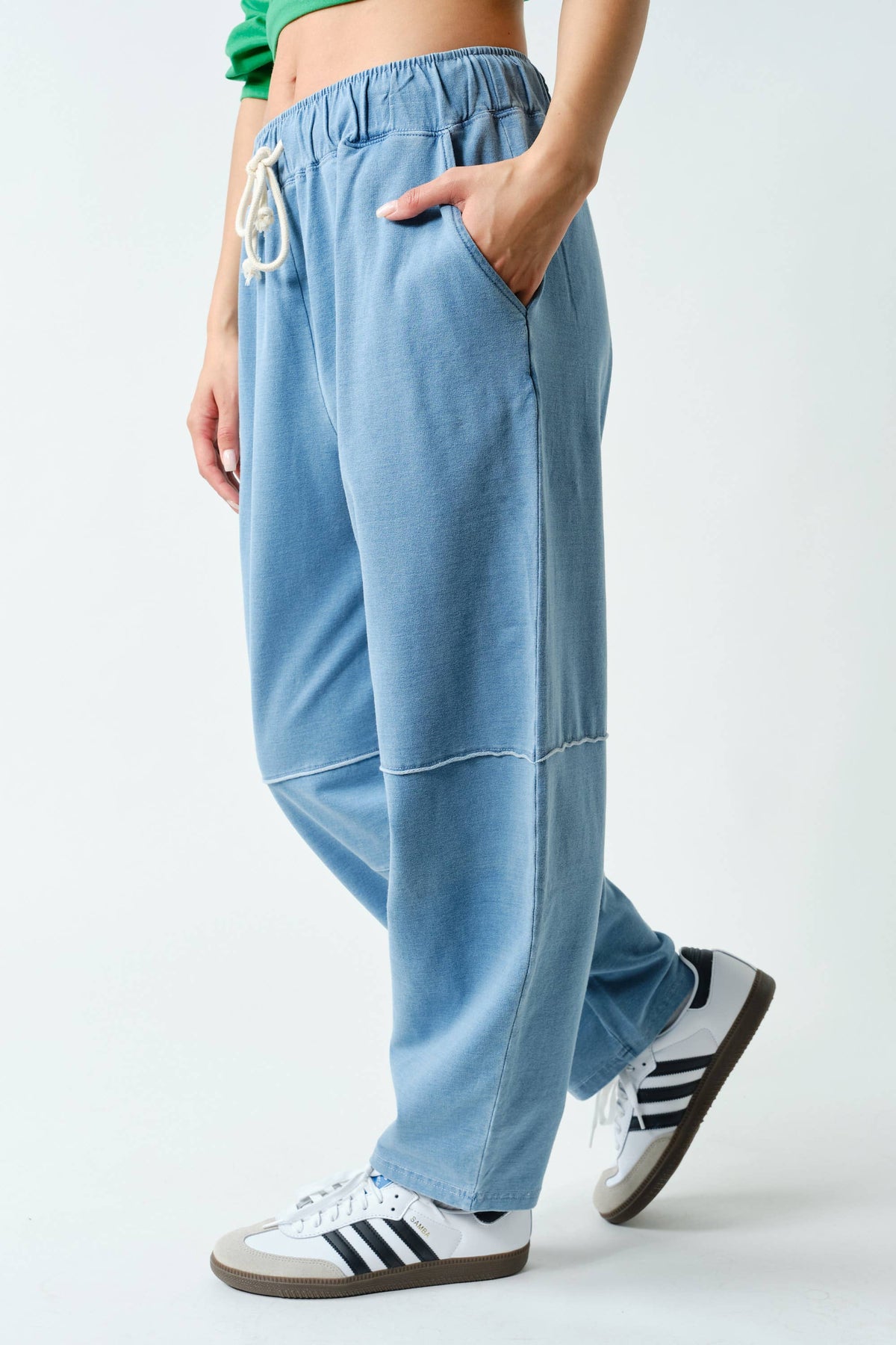 Cotton Blend Mineral Wash Cropped Straight Leg Pants:COFFEE BEAN