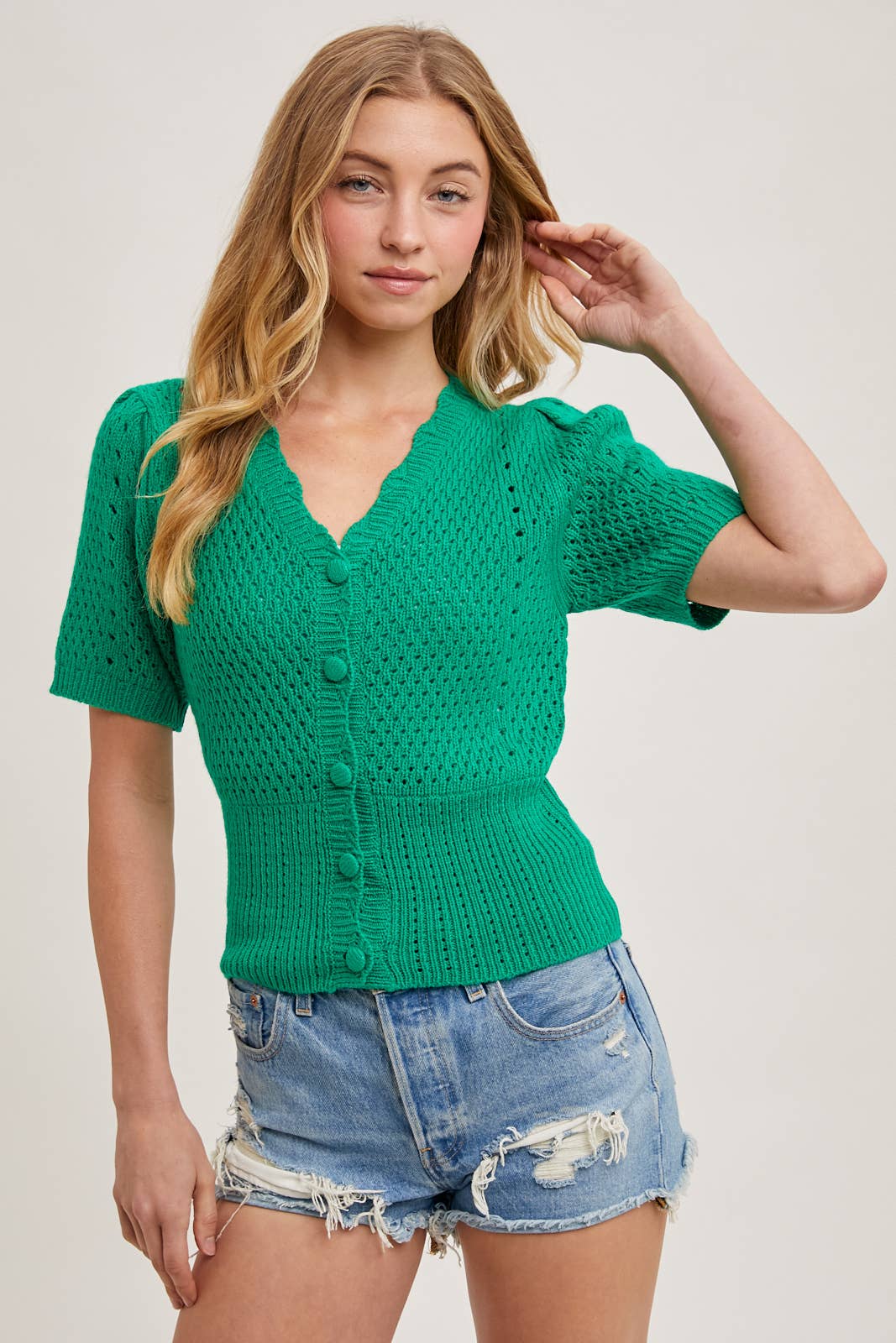 BUTTON DOWN SHORT SLEEVE KNIT CARDIGAN