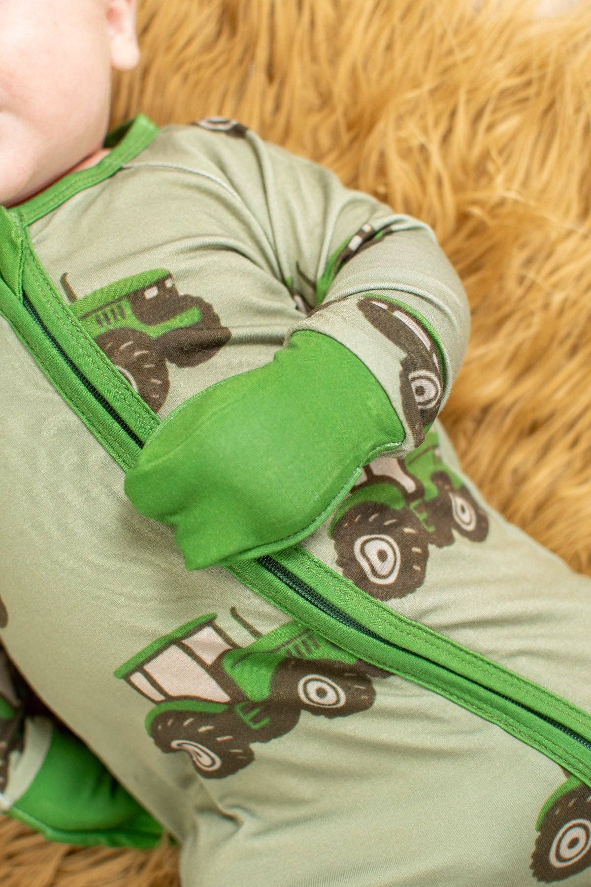 Classic Green Tractor Baby Bamboo Zippy: 0-3 Month