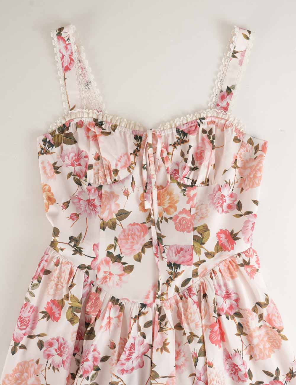 Ladies Boho Floral Square Neck Lace Trim Ruched Mini Dress: Light Yellow / L