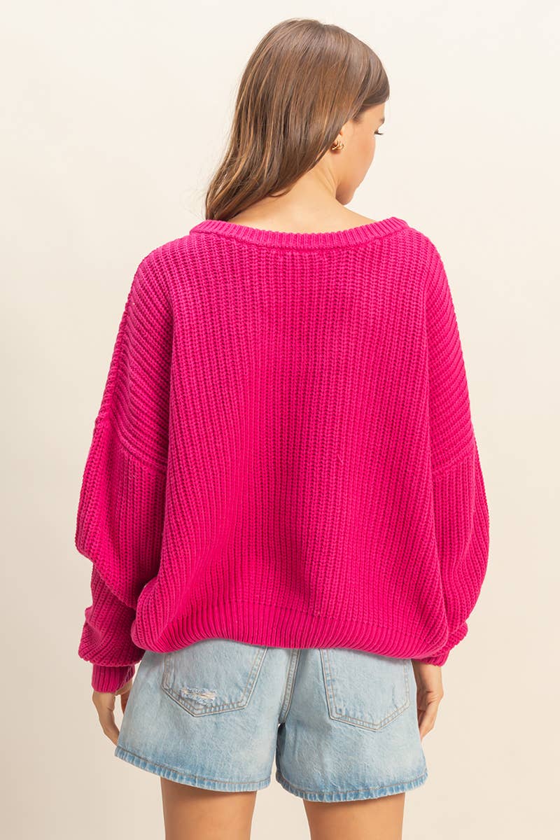Oversized V-Neck Knit Sweater