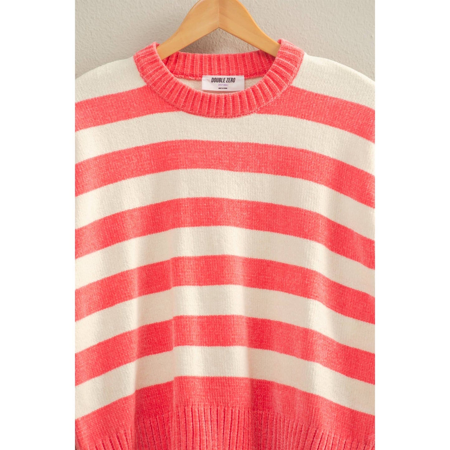 Striped Sweater With Ribbed Edge: DEEP GREEN/WHIP CREAM / S-M-L(2-2-2)