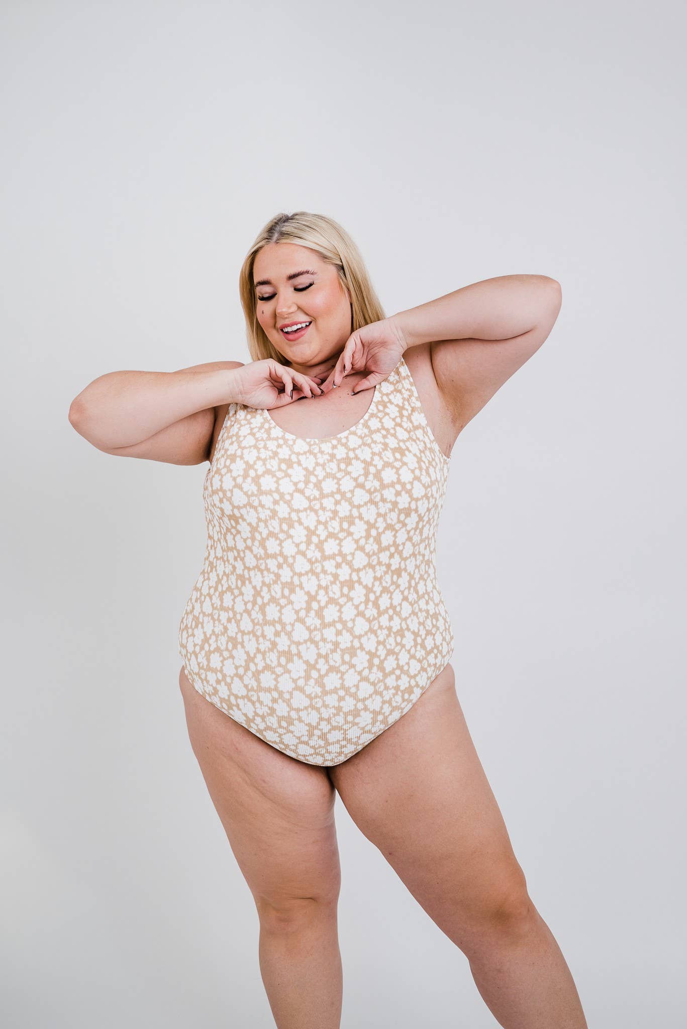 Tan Floral Backless 1 Piece