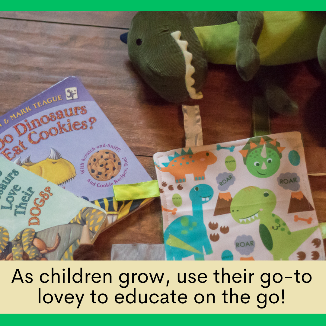 Dinosaur Learning Lovey Crinkle Tag Sensory Toy 8"x8"
