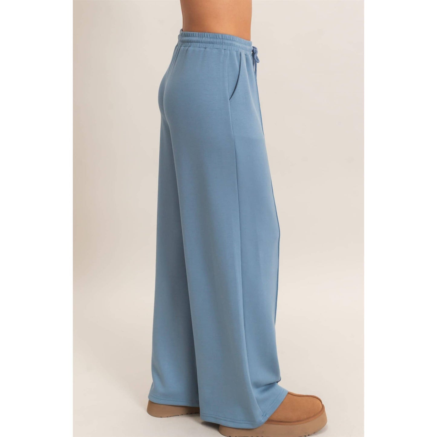 Drawstring Waist Pintuck Wide Leg Pants: DARK RED / S-M-L(2-2-2)