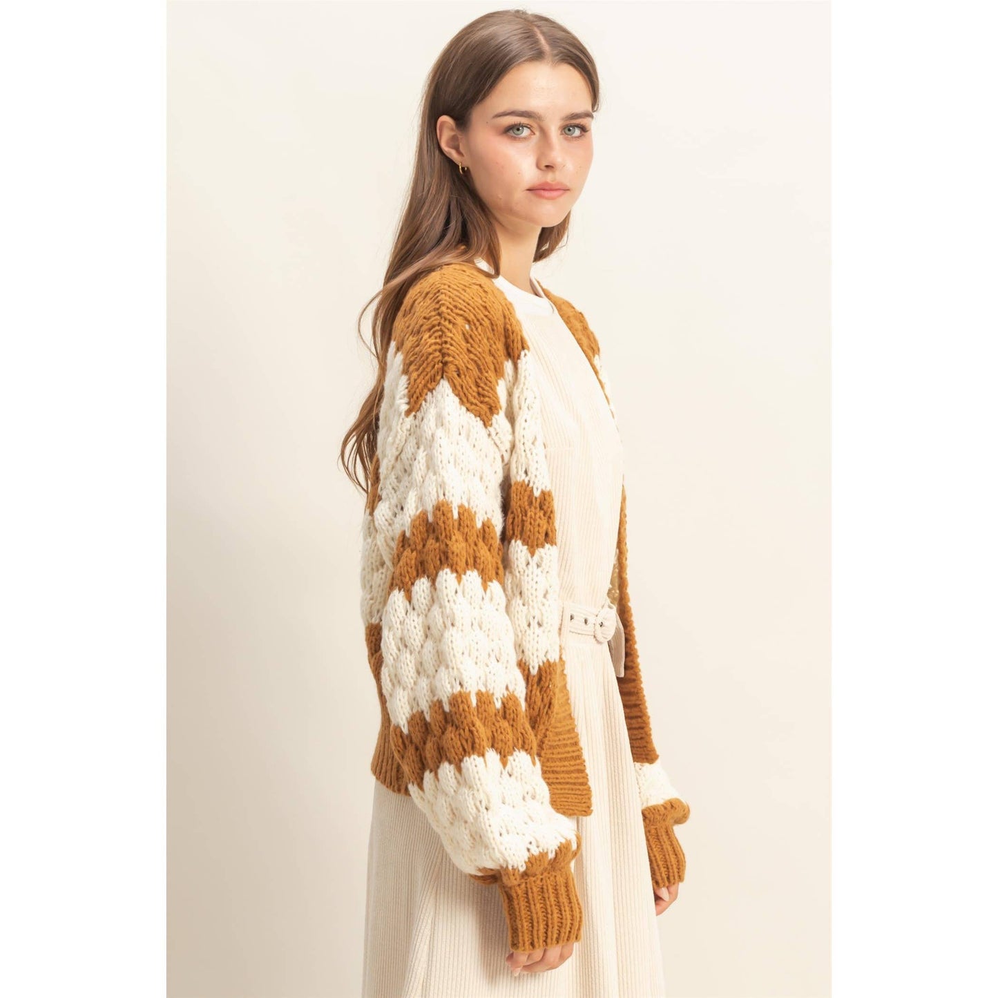Oversized Cloud Pattern Knit Cardigan: D.GREEN / S-M-L(2-2-2)