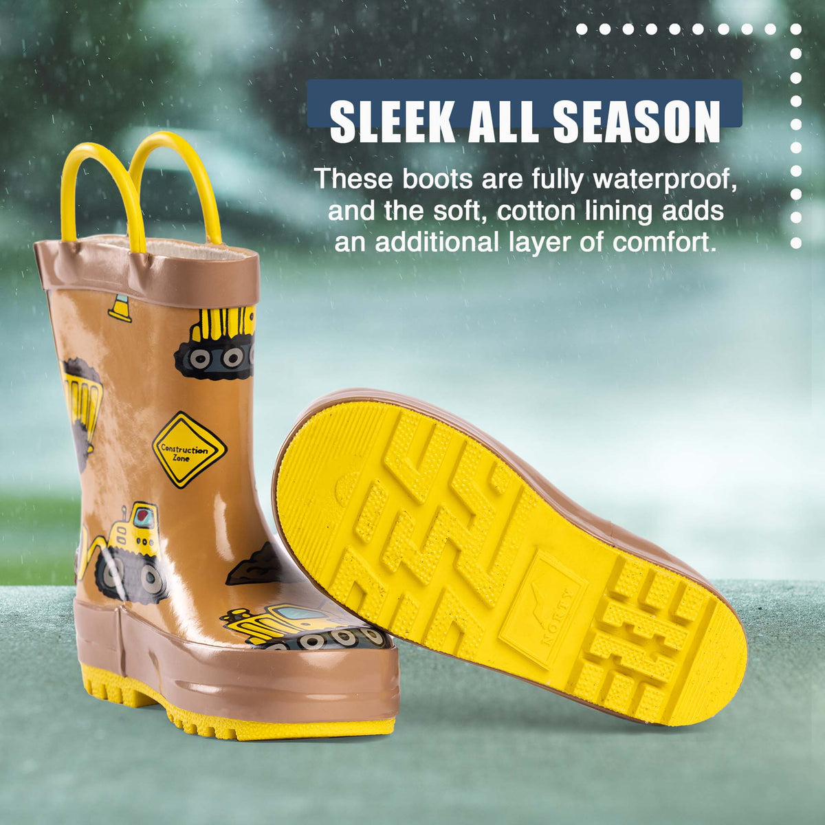 Norty Waterproof Rubber Rain Boots for Kids - Boys & Girls -: 13 Little Kid