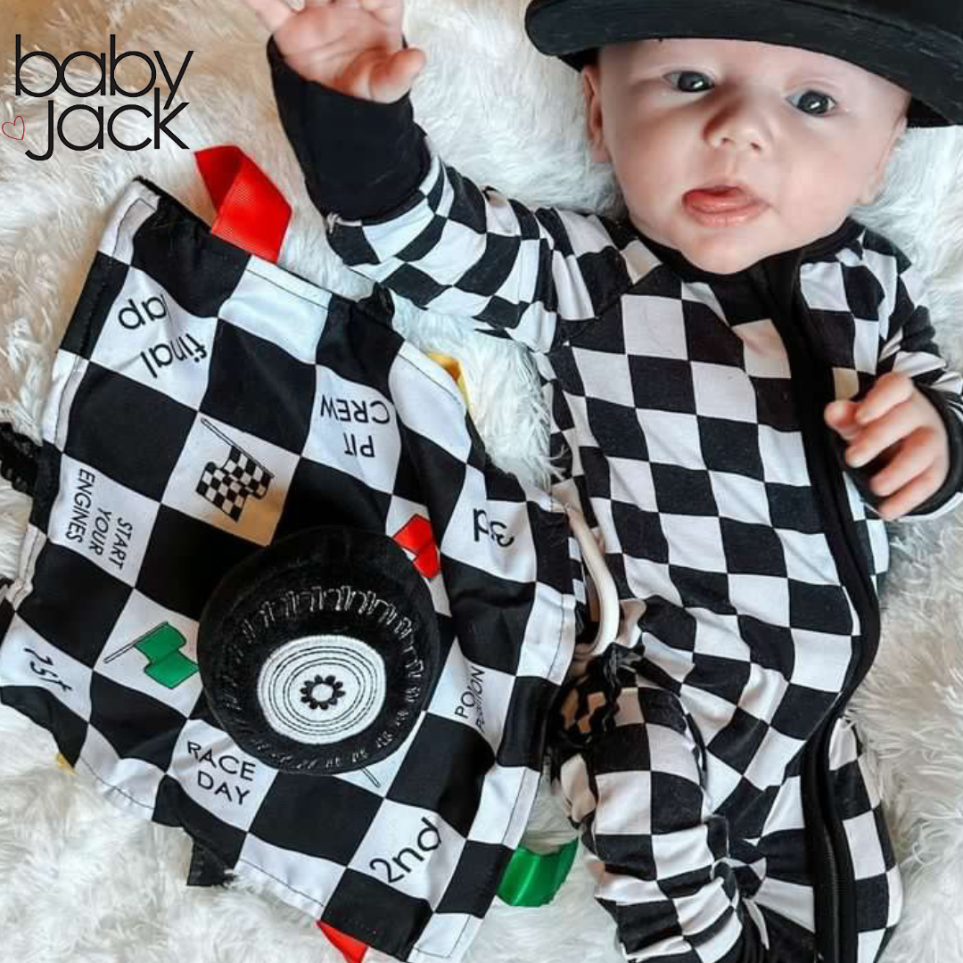 Racing Flag Baby NASCAR Tag Stroller Toy 10" x 10"